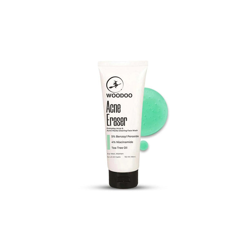 WOODOO Acne Eraser Facewash tube with 5% Benzoyl Peroxide and Tea Tree Oil