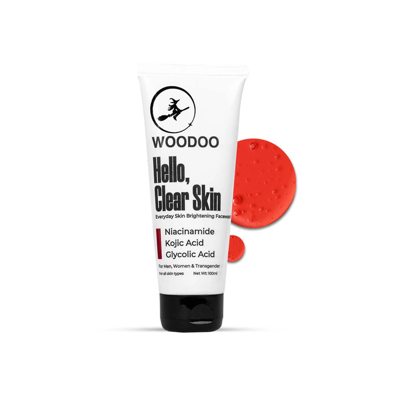 WOODOO Hello, Clear Skin Facewash tube with Niacinamide, Kojic Acid and Glycolic Acid